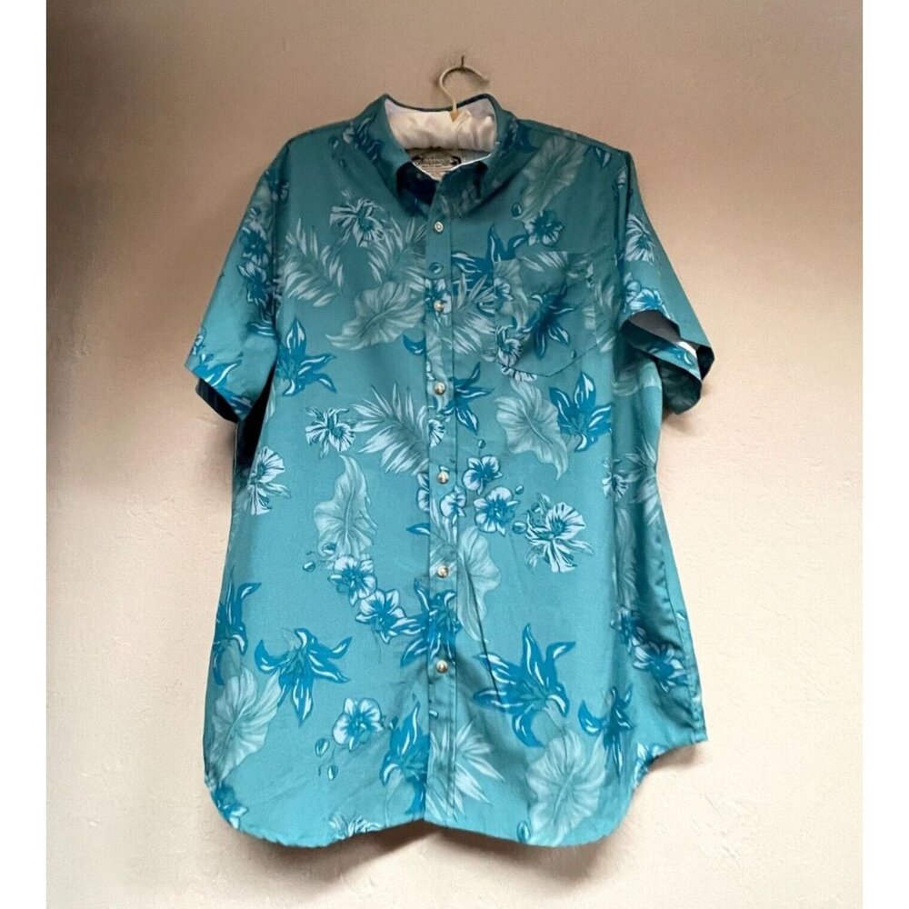 Island Classics Seapointe Mens Button Down Woven Shirt Medium Floral Blue